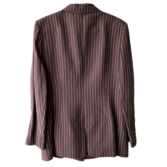 Vintage Holt Renfrew brown pinstripe skirt and pant suit set linen blend size 12 - Picture 5 of 16